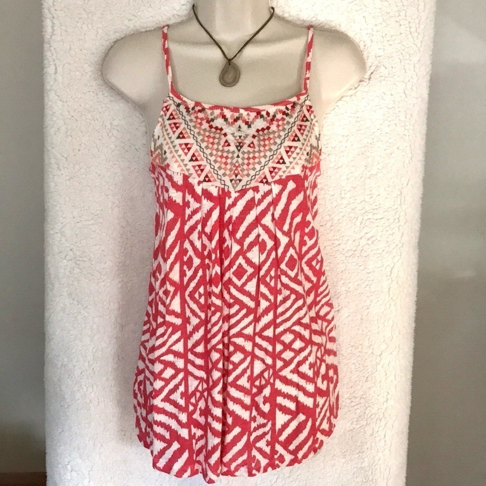 BEACH LUNCH LOUNGE Red and White Geometric Design Babydoll Top Size XS